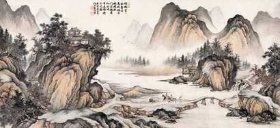 殷梓湘 庚寅（1950年）作 溪山行旅图 片